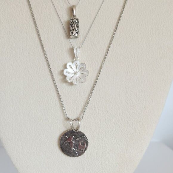 Sterling Silver Pendants SET of 3 and One Stainless Steel Chain - Picture 1 of 12